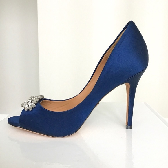 Badgley Mischka royal blue satin open toe pump size 7-7 1/2 - Picture 2 of 10